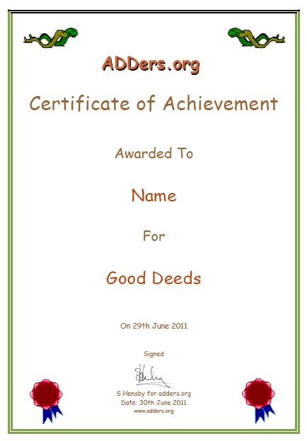 Certificate of achievement adderward